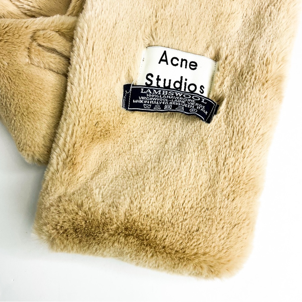 Acne Studios Lambswool Faux Fur Scarf | Tan Super Soft Winter Wrap - Picture 3 of 5